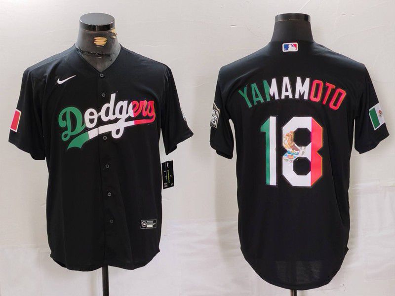 Men Los Angeles Dodgers #18 Yamamoto Black Fashion Nike Game MLB Jersey style 7015